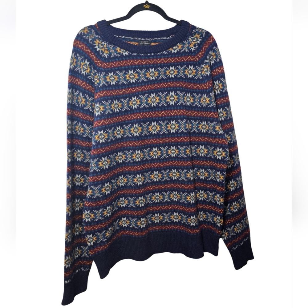 Crew Mens Multicolor Lambswool Fair‎ Isle Crew Neck Pullover Sweater XL